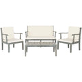 SAFAVIEH Outdoor Living Fresno Ash Grey Acacia Wood 4-piece Beige Cushion Patio Set - 48W x 25D x 32H