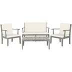 SAFAVIEH Outdoor Living Fresno Ash Grey Acacia Wood 4-piece Beige Cushion Patio Set - 48W x 25D x 32H