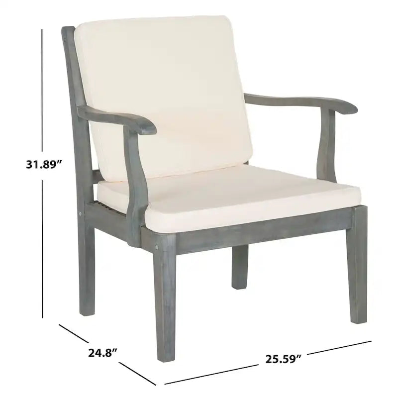 SAFAVIEH Outdoor Living Fresno Ash Grey Acacia Wood 4-piece Beige Cushion Patio Set - 48W x 25D x 32H