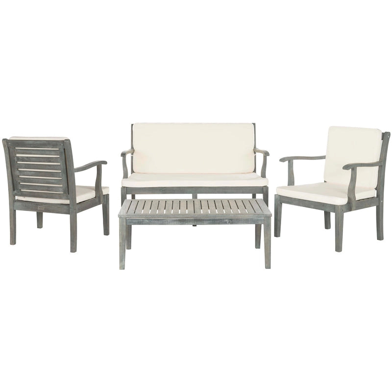 SAFAVIEH Outdoor Living Fresno Ash Grey Acacia Wood 4-piece Beige Cushion Patio Set - 48W x 25D x 32H