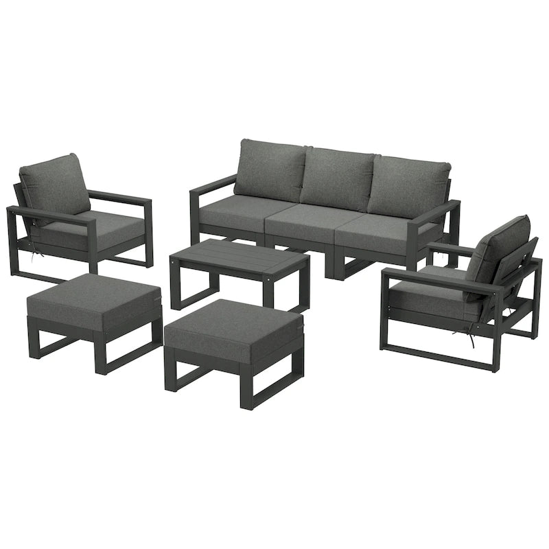 Polytrends Endless Patio Sectional 8-Piece Lounge Sofa Set with Gray Frame