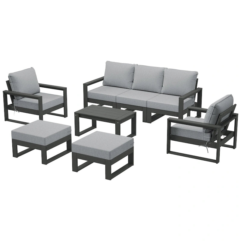 Polytrends Endless Patio Sectional 8-Piece Lounge Sofa Set with Gray Frame