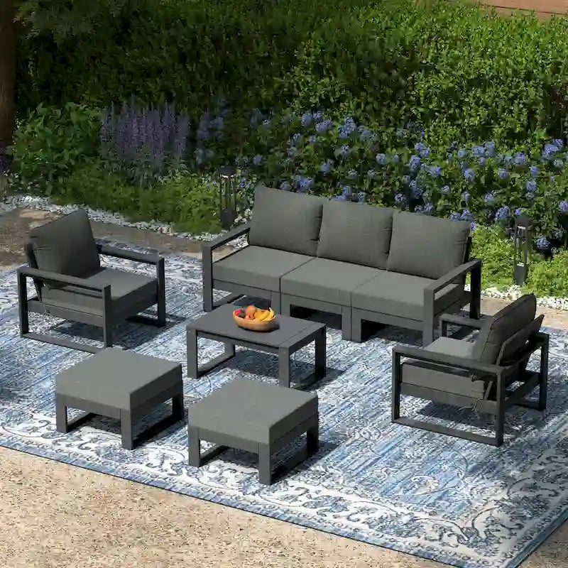Polytrends Endless Patio Sectional 8-Piece Lounge Sofa Set with Gray Frame