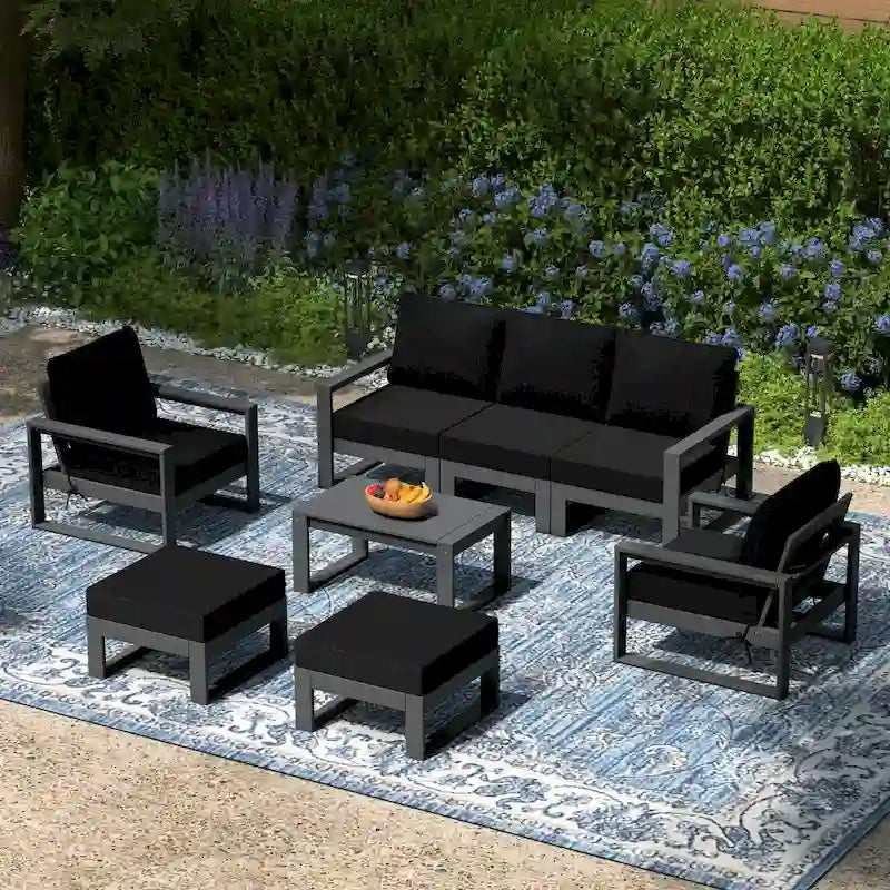 Polytrends Endless Patio Sectional 8-Piece Lounge Sofa Set with Gray Frame