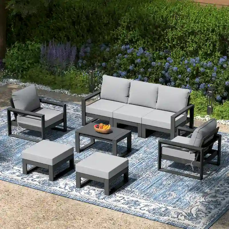 Polytrends Endless Patio Sectional 8-Piece Lounge Sofa Set with Gray Frame