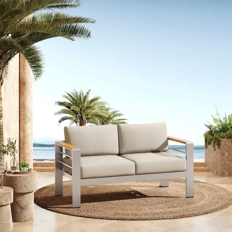 Christopher Knight Home - Everett Outdoor Aluminum Love Seat with Cushions and Rust-Resistant Frame