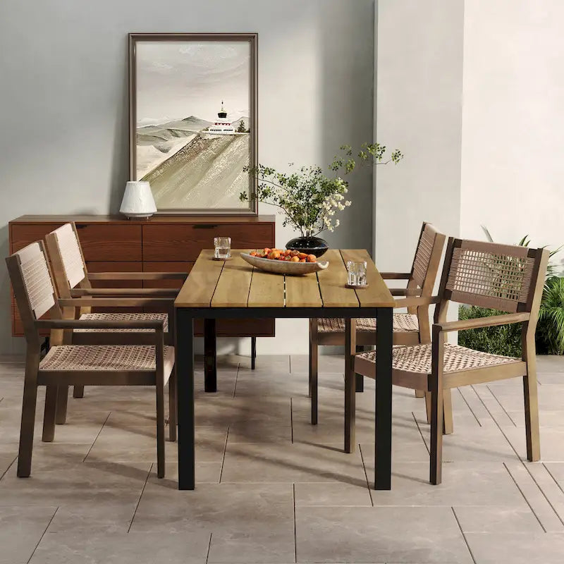 Christopher Knight Home Outdoor 5-Piece Acacia Wood Dining Sets with Rope Accent Chairs