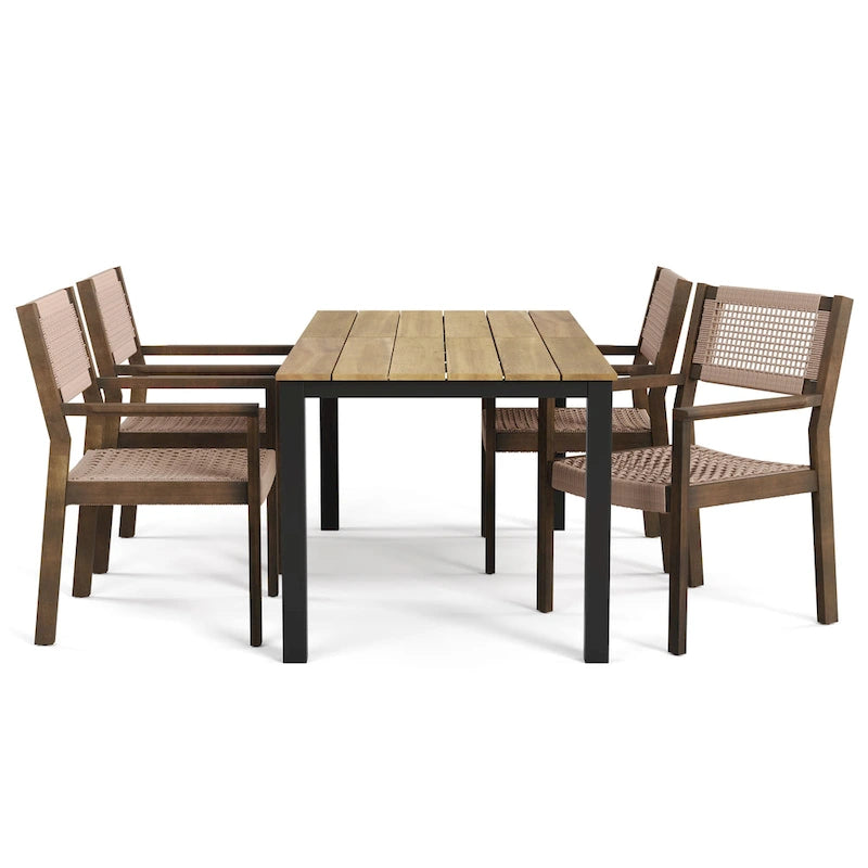 Christopher Knight Home Outdoor 5-Piece Acacia Wood Dining Sets with Rope Accent Chairs
