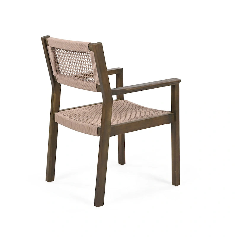 Christopher Knight Home Outdoor 5-Piece Acacia Wood Dining Sets with Rope Accent Chairs