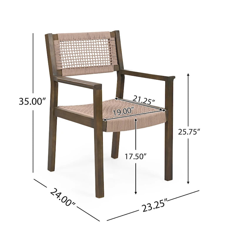 Christopher Knight Home Outdoor 5-Piece Acacia Wood Dining Sets with Rope Accent Chairs