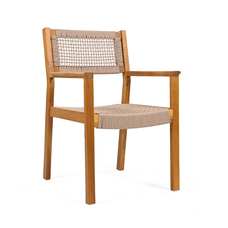 Christopher Knight Home Outdoor 5-Piece Acacia Wood Dining Sets with Rope Accent Chairs