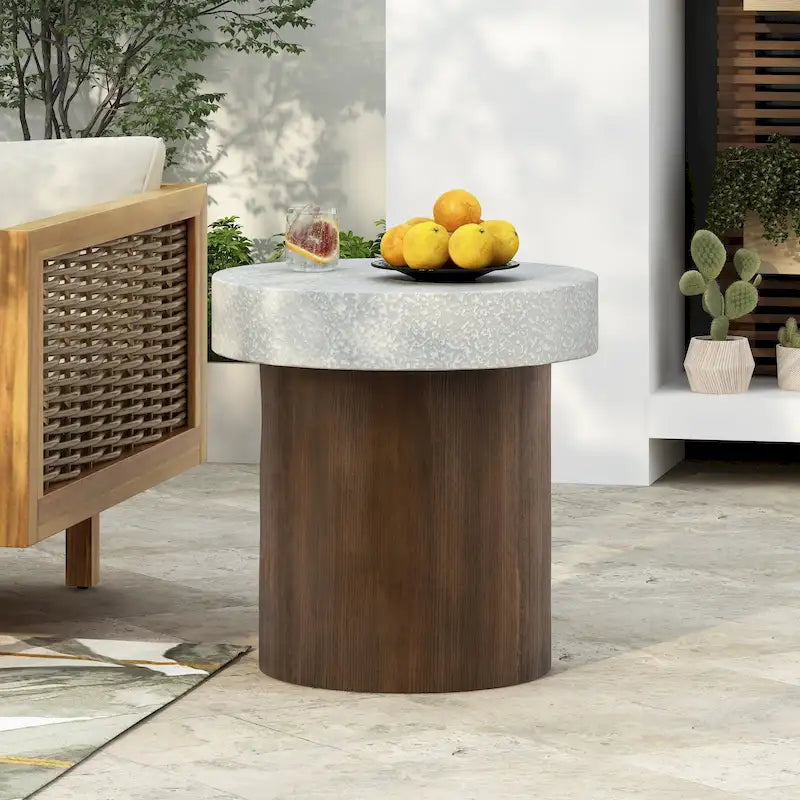 Christopher Knight Home - Mirod Indoor/Outdoor MGO Side Table with Faux Stone Top and Natural Wood Frame