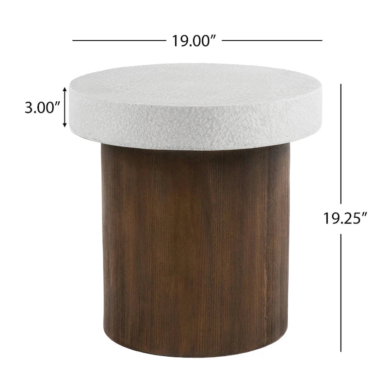 Christopher Knight Home - Mirod Indoor/Outdoor MGO Side Table with Faux Stone Top and Natural Wood Frame