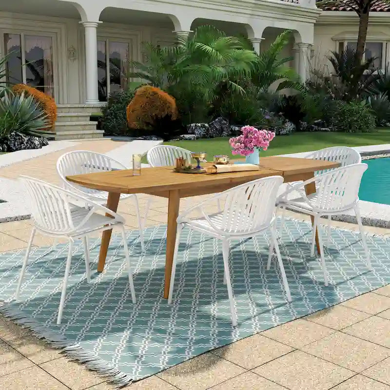 Christopher Knight Home - Emma Outdoor Wood and Resin 7 Piece Dining Set with Expandable Table