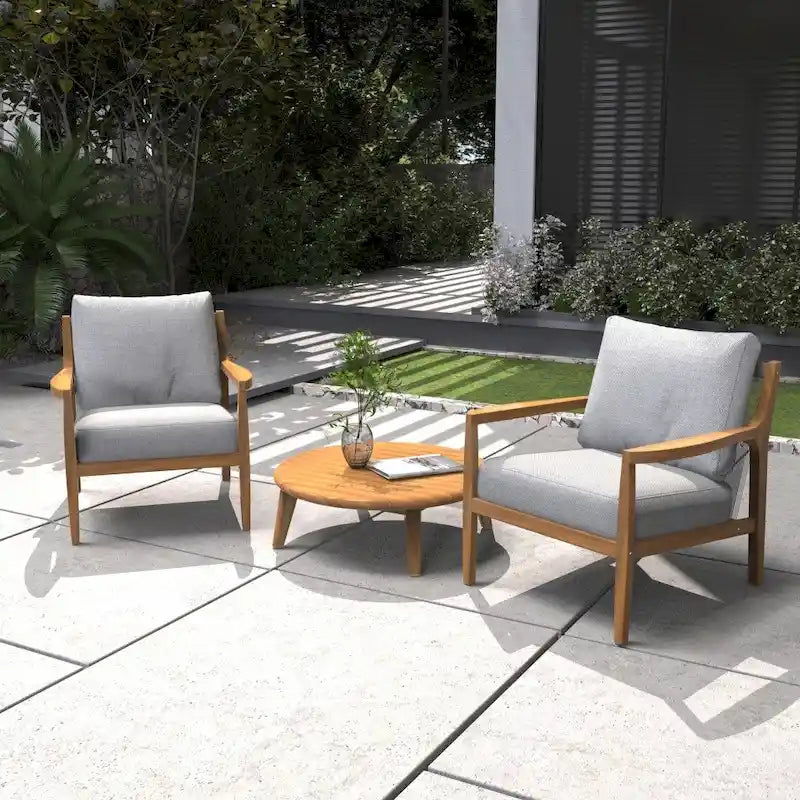 3-piece Acacia Wood Patio Sofa Set with A Sleek Coffee/ Side Table