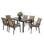 7 Pieces Patio Dining Set, Rectangular Dining Table and 6 Stackable Chairs, Outdoor Courtyard Conversation Casual Set