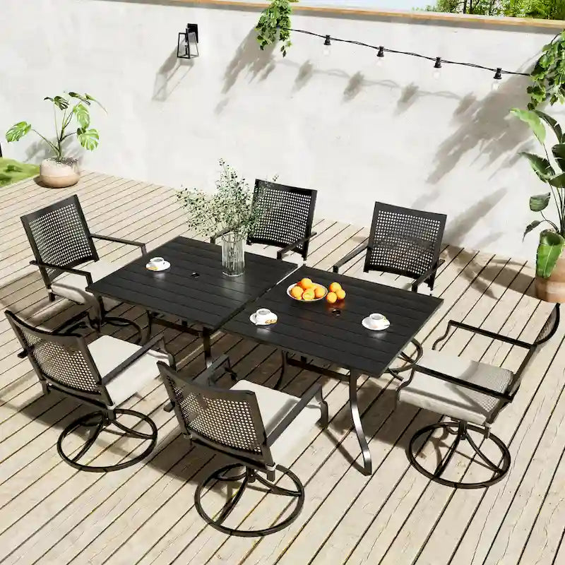 Clihome Outdoor 8 Piece Patio Swivel Chair Dining Table Set