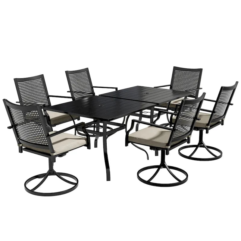Clihome Outdoor 8 Piece Patio Swivel Chair Dining Table Set