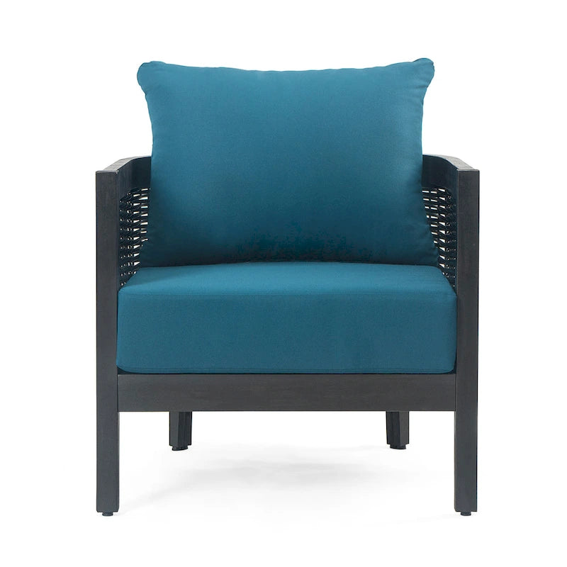 Roomfitters Outdoor Acacia Wood Wicker Club Chair with Cushions, Deep Seating Patio Furniture for Porch or Garden, Teal