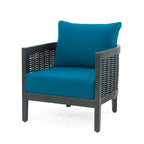 Roomfitters Outdoor Acacia Wood Wicker Club Chair with Cushions, Deep Seating Patio Furniture for Porch or Garden, Teal