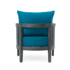 Roomfitters Outdoor Acacia Wood Wicker Club Chair with Cushions, Deep Seating Patio Furniture for Porch or Garden, Teal