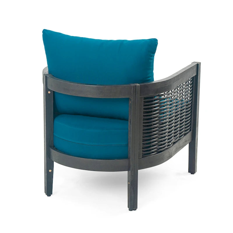 Roomfitters Outdoor Acacia Wood Wicker Club Chair with Cushions, Deep Seating Patio Furniture for Porch or Garden, Teal