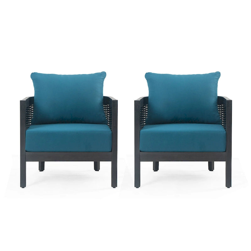 Roomfitters Outdoor Acacia Wood Wicker Club Chair with Cushions, Deep Seating Patio Furniture for Porch or Garden, Teal