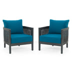 Roomfitters Outdoor Acacia Wood Wicker Club Chair with Cushions, Deep Seating Patio Furniture for Porch or Garden, Teal