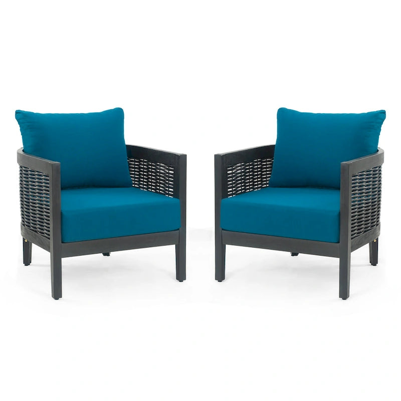 Roomfitters Outdoor Acacia Wood Wicker Club Chair with Cushions, Deep Seating Patio Furniture for Porch or Garden, Teal