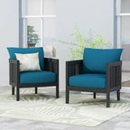 Roomfitters Outdoor Acacia Wood Wicker Club Chair with Cushions, Deep Seating Patio Furniture for Porch or Garden, Teal