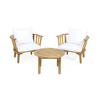 Roomfitters 3-Piece Acacia Wood Patio Set, Outdoor Club Chairs and Table with Waterproof Cushions for Porch, Beige+Teak