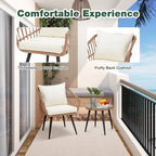 2-Person Outdoor Bistro Set with Cushions, All-Weather Patio Furniture Rattan Chairs & Tempered Glass Table for Porch