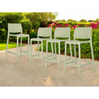 HomeRoots Set of Four 26 Green Heavy Duty Plastic Low Back Outdoor Counter Height Bar Chairs
