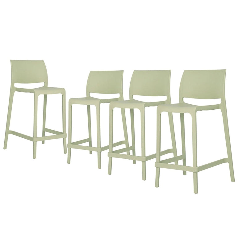 HomeRoots Set of Four 26 Green Heavy Duty Plastic Low Back Outdoor Counter Height Bar Chairs