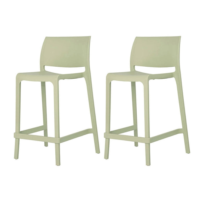 HomeRoots Set of Four 26 Green Heavy Duty Plastic Low Back Outdoor Counter Height Bar Chairs