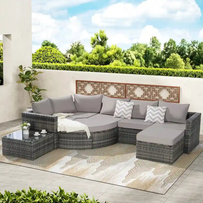 8 Piece Outdoor Patio Sofa Set, Sectional L- Shaped Patio Furniture Wicker Patio Conversation Set