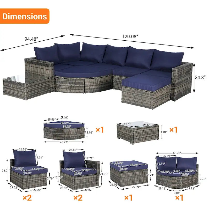 8 Piece Outdoor Patio Sofa Set, Sectional L- Shaped Patio Furniture Wicker Patio Conversation Set