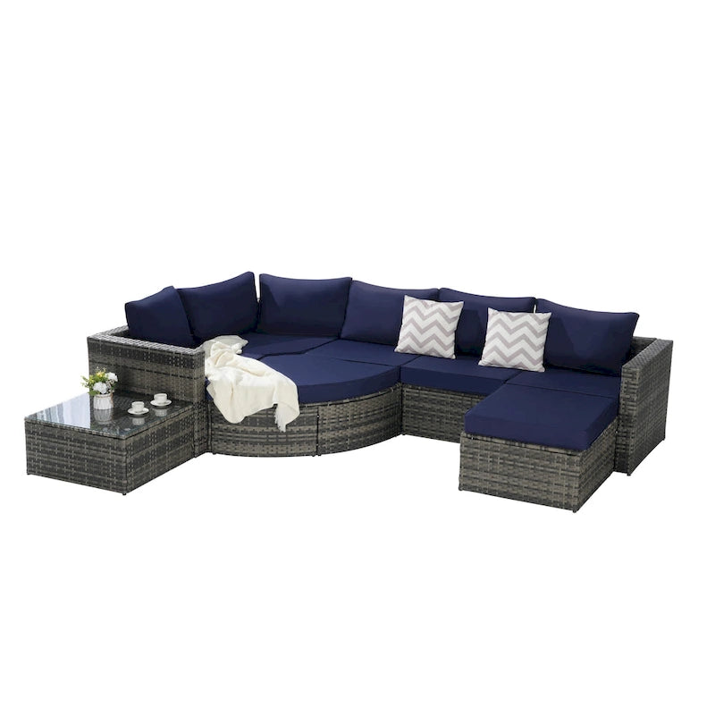 8 Piece Outdoor Patio Sofa Set, Sectional L- Shaped Patio Furniture Wicker Patio Conversation Set