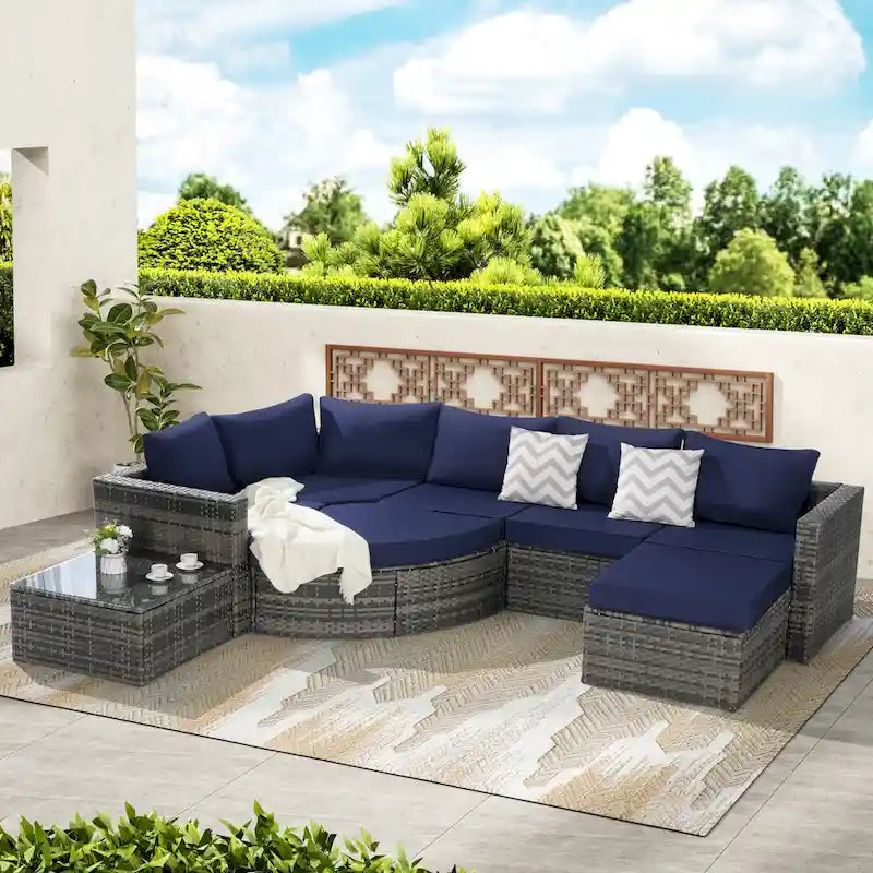 8 Piece Outdoor Patio Sofa Set, Sectional L- Shaped Patio Furniture Wicker Patio Conversation Set