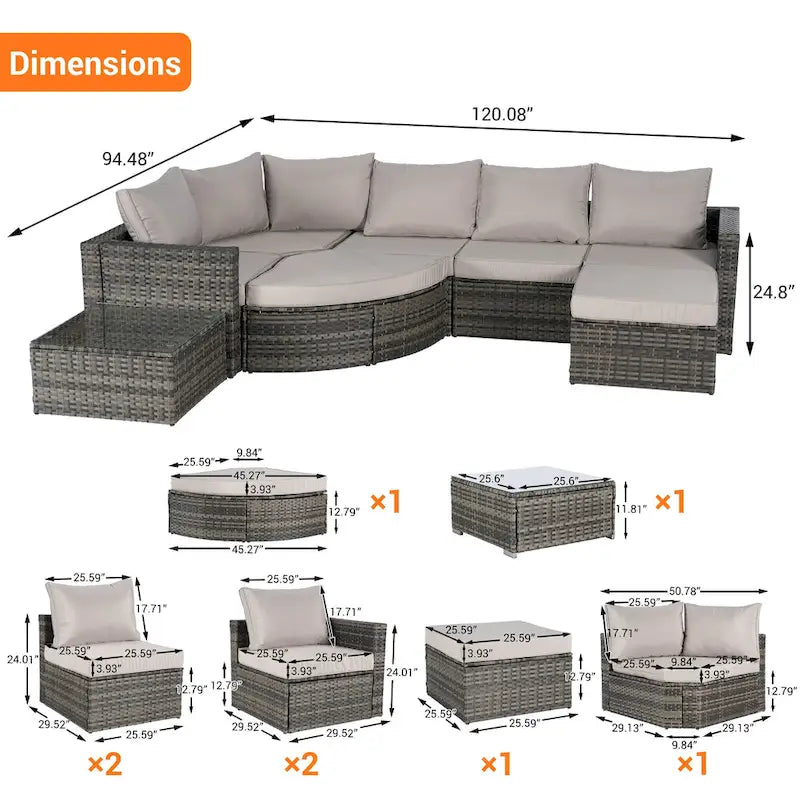 8 Piece Outdoor Patio Sofa Set, Sectional L- Shaped Patio Furniture Wicker Patio Conversation Set