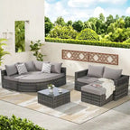 8 Piece Outdoor Patio Sofa Set, Sectional L- Shaped Patio Furniture Wicker Patio Conversation Set