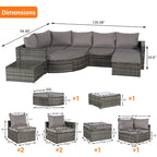 8 Piece Outdoor Patio Sofa Set, Sectional L- Shaped Patio Furniture Wicker Patio Conversation Set