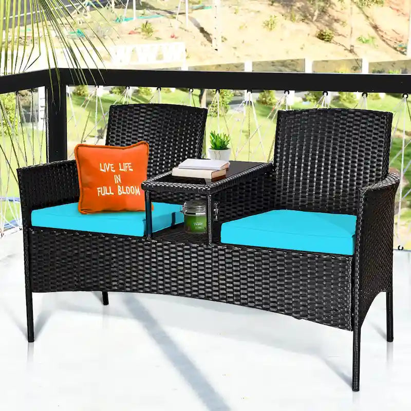 Costway Patio Rattan Conversation Set Seat Sofa Cushioned Loveseat - See Details