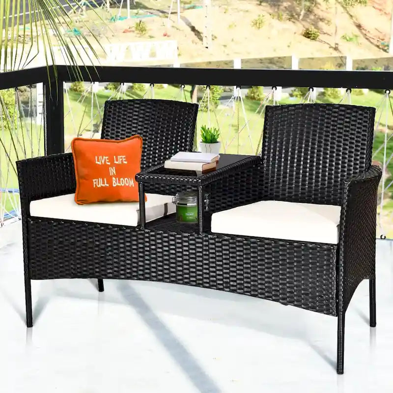 Costway Patio Rattan Conversation Set Seat Sofa Cushioned Loveseat - See Details