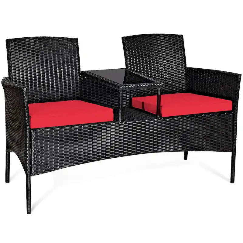 Costway Patio Rattan Conversation Set Seat Sofa Cushioned Loveseat - See Details