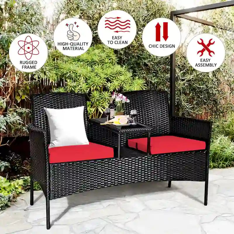 Costway Patio Rattan Conversation Set Seat Sofa Cushioned Loveseat - See Details