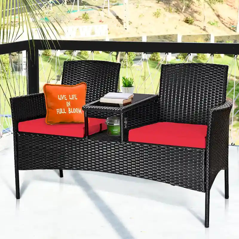 Costway Patio Rattan Conversation Set Seat Sofa Cushioned Loveseat - See Details