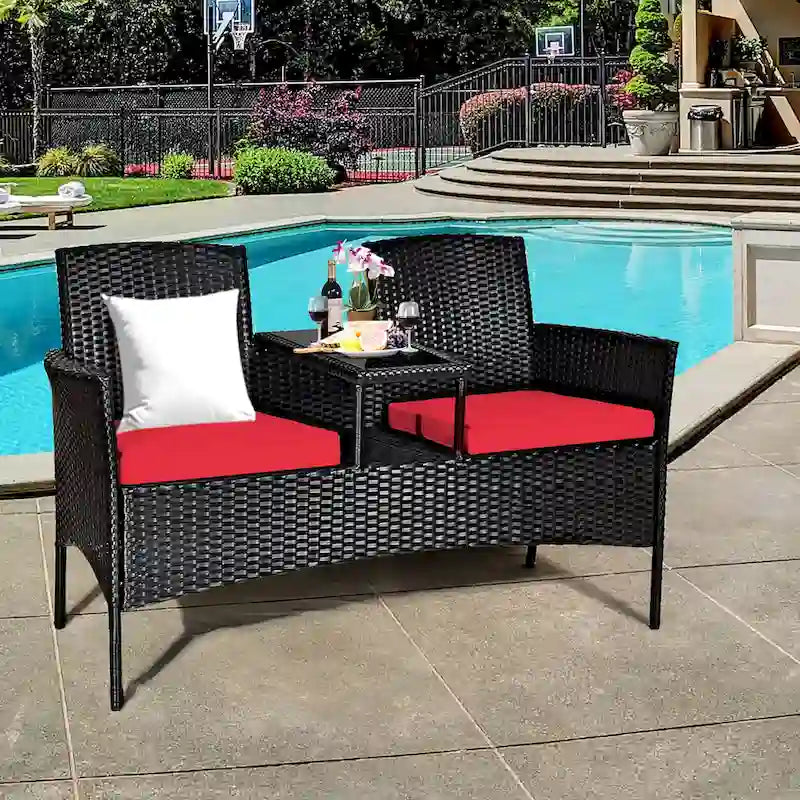 Costway Patio Rattan Conversation Set Seat Sofa Cushioned Loveseat - See Details