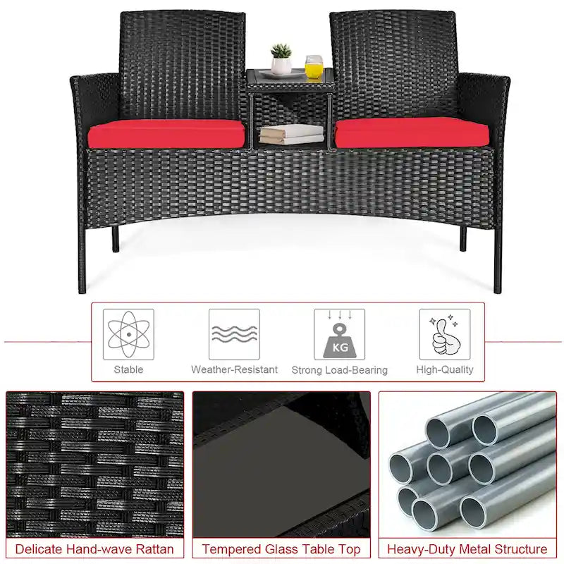 Costway Patio Rattan Conversation Set Seat Sofa Cushioned Loveseat - See Details