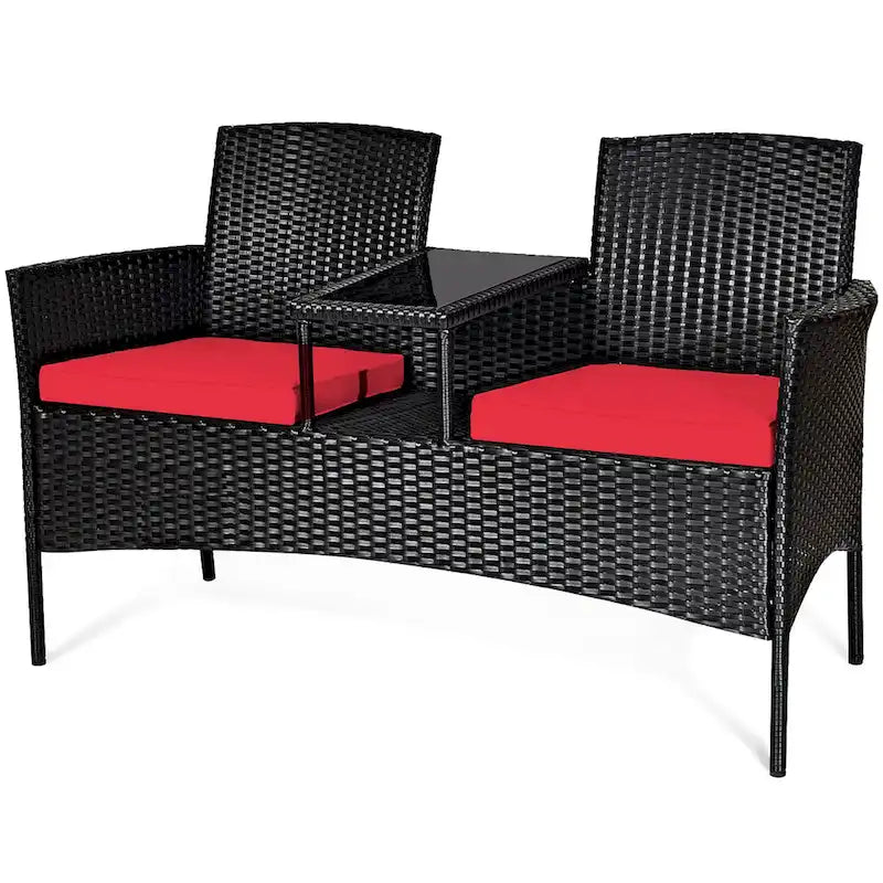 Costway Patio Rattan Conversation Set Seat Sofa Cushioned Loveseat - See Details